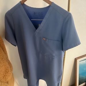 FIGS set-small top, small tall pants:Ceil Blue